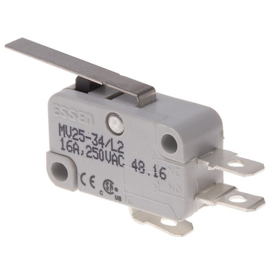 RS PRO Long Straight Lever Micro Switch, Quick Connect Terminal, 16 A @ 250 V ac, SPDT