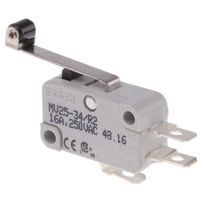 RS PRO Long Roller Lever Micro Switch, Quick Connect Terminal, 16 A @ 250 V ac, SP-CO