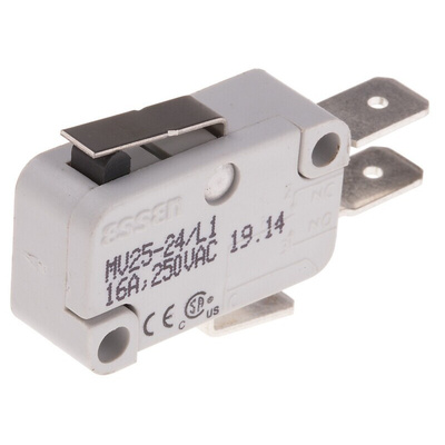 RS PRO Short Lever Micro Switch, Quick Connect Terminal, 16 A @ 250 V ac, SP-CO