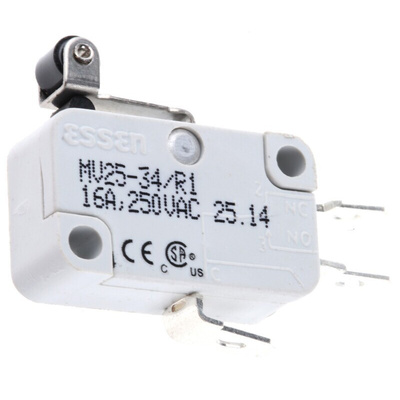 RS PRO Short Roller Lever Micro Switch, Quick Connect Terminal, 16 A @ 250 V ac, SP-CO