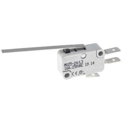 RS PRO Long Straight Lever Micro Switch, Quick Connect Terminal, 16 A @ 250 V ac, SP-CO