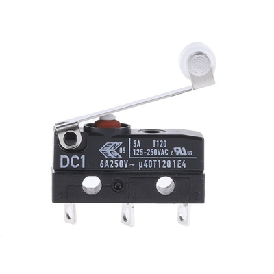 ZF Roller Lever Micro Switch, Solder Terminal, 6 A @ 250 V ac, SPDT, IP6K7