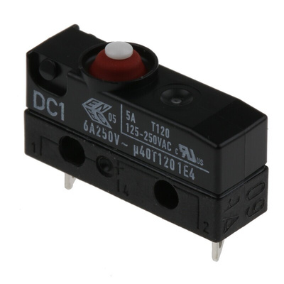 ZF Button Micro Switch, Solder Terminal, 6 A @ 250 V ac, SPST, IP6K7