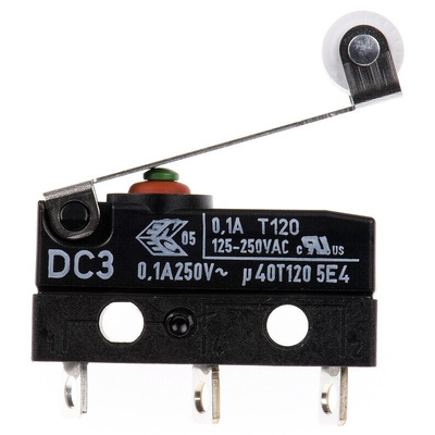 ZF Roller Lever Micro Switch, Solder Terminal, 100 mA @ 30 V dc, SPDT, IP6K7