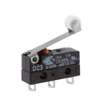 ZF Roller Lever Micro Switch, Solder Terminal, 100 mA @ 30 V dc, SPDT, IP6K7