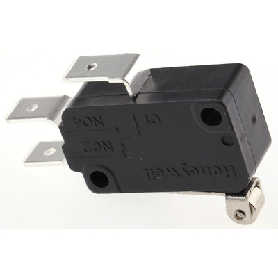 Honeywell Short Roller Lever Micro Switch, Quick Connect Terminal, 22 A @ 250 V ac, SPDT, IP67