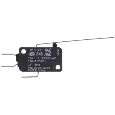 Honeywell Long Leaf Lever Micro Switch, Quick Connect Terminal, 22 A @ 250 V ac, SPDT, IP67