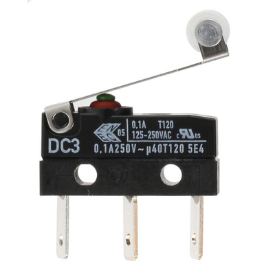 ZF Roller Lever Micro Switch, Solder Terminal, 100 mA @ 30 V dc, SPDT, IP6K7