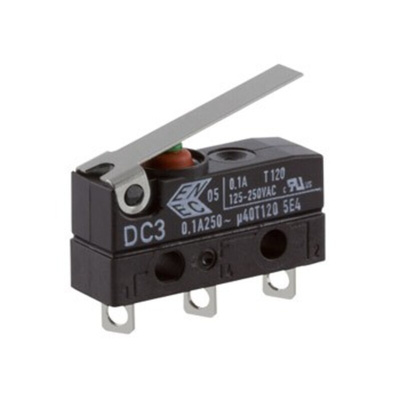 ZF Short Lever Micro Switch, Solder Terminal, 100 mA @ 30 V dc, SPDT, IP6K7