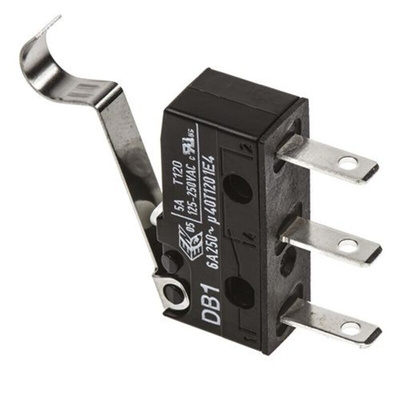 ZF Simulated Roller Lever Micro Switch, Tab Terminal, 6 A @ 250 V ac, SPDT