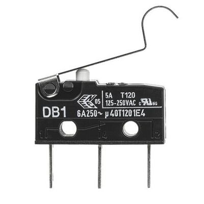 ZF Simulated Roller Lever Micro Switch, Tab Terminal, 6 A @ 250 V ac, SPDT
