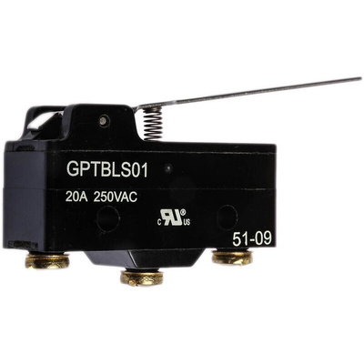 ZF Long Hinge Lever Micro Switch, Screw Terminal, 20 A @ 250 V ac, SPDT