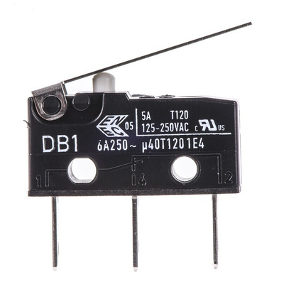 ZF Hinge Lever Micro Switch, Tab Terminal, 6 A @ 250 V ac, SPDT