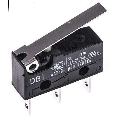 ZF Hinge Lever Micro Switch, Tab Terminal, 6 A @ 250 V ac, SPDT