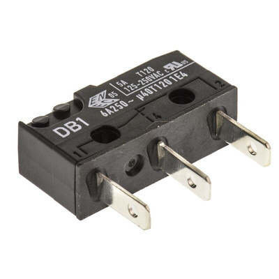 ZF Button Micro Switch, Tab Terminal, 6 A @ 250 V ac, SPDT