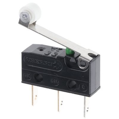 ZF Roller Lever Micro Switch, Tab Terminal, 100 mA @ 30 V dc, SPDT