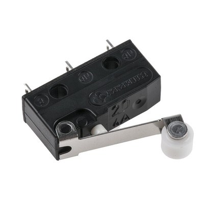 ZF Short Roller Lever Micro Switch, Solder Terminal, 6 A @ 250 V ac, SPDT
