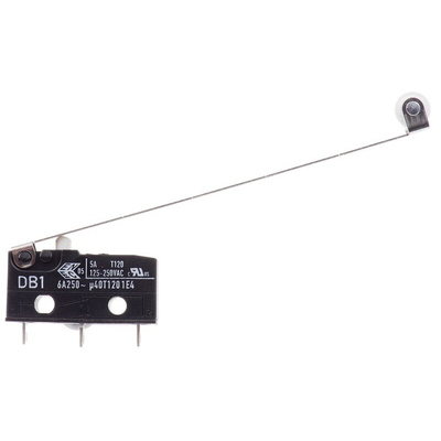 ZF Long Roller Lever Micro Switch, Solder Terminal, 6 A @ 250 V ac, SPDT