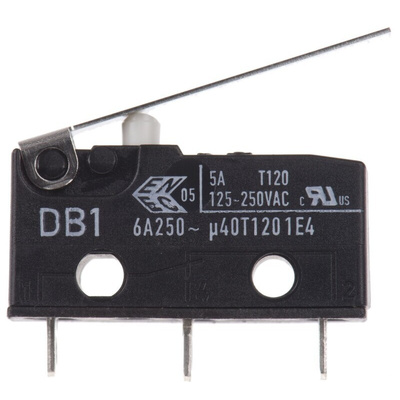 ZF Lever Micro Switch, Solder Terminal, 6 A @ 250 V ac, SPDT