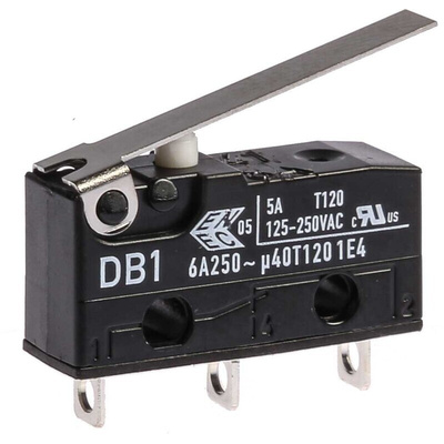 ZF Lever Micro Switch, Solder Terminal, 6 A @ 250 V ac, SPDT