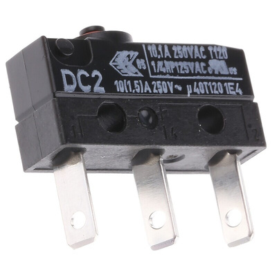 ZF Button Micro Switch, Tab Terminal, 10.1 A @ 250 V ac, SPDT, IP6K7