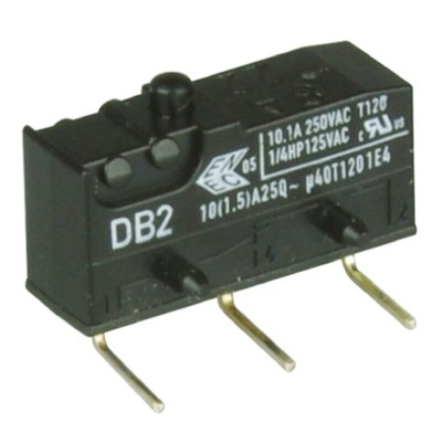 ZF Button Micro Switch, Right Angle PCB Terminal, 10.1 A @ 250 V ac, SPDT