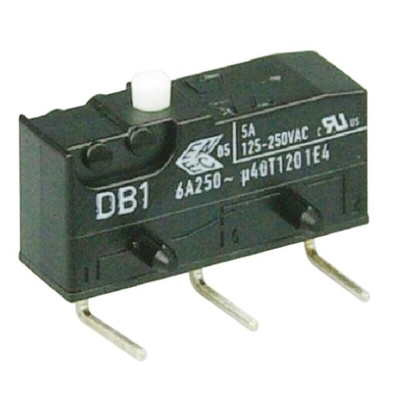 ZF Button Micro Switch, Through Hole Terminal, 6 A @ 250 V ac, SPDT