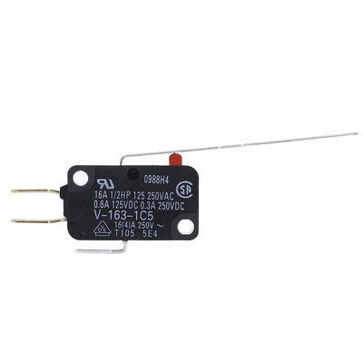 Omron Long Leaf Lever Micro Switch, Tab Terminal, 16 A @ 250 V ac, SPDT, IP40