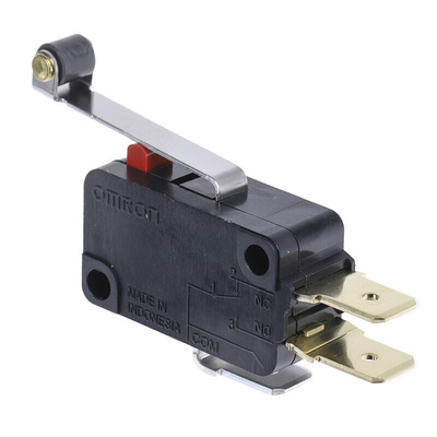 Omron Long Roller Lever Micro Switch, Tab Terminal, 16 A @ 250 V ac, SP-CO, IP40