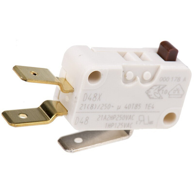 ZF Button Micro Switch, Tab Terminal, 21 A @ 250 V ac, SPDT