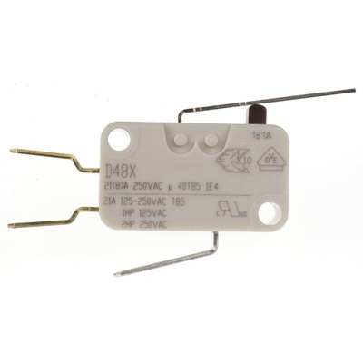 ZF Short Lever Micro Switch, Tab Terminal, 21 A @ 250 V ac, SPDT