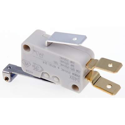 ZF Roller Lever Microswitch, Tab Terminal, 21 A @ 250 V ac, SPDT