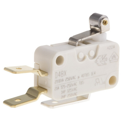 ZF Short Roller Lever Micro Switch, Tab Terminal, 21 A @ 250 V ac, SPDT