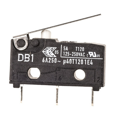 ZF Short Lever Micro Switch, Through Hole Terminal, 6 A @ 250 V ac, SPDT