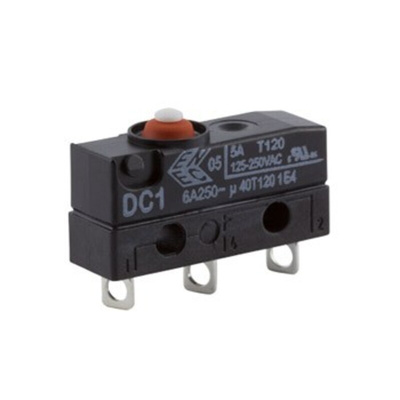 ZF Button Micro Switch, Solder Terminal, 6 A @ 250 V ac, SPDT, IP6K7