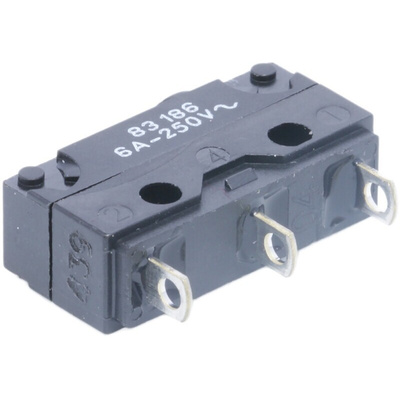 Crouzet Button Micro Switch, Solder Terminal, 6 A @ 250 V ac, SPDT, IP67