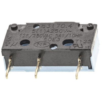 Crouzet Plunger Micro Switch, Solder Terminal, 5 A @ 250 V ac, SPDT