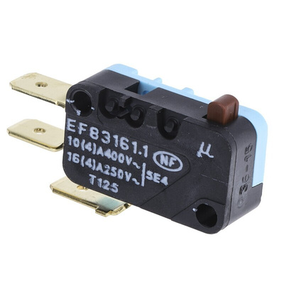 Crouzet Button Micro Switch, Tab Terminal, 16 A @ 250 V ac, SPDT, IP40
