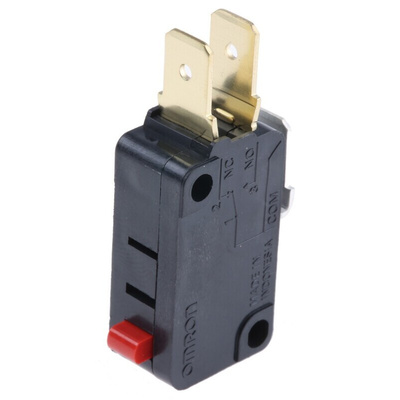 Omron Plunger Micro Switch, Tab Terminal, 16 A @ 250 V ac, SPDT, IP40