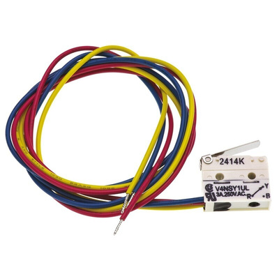 Saia-Burgess Short Lever Micro Switch, Pre-wired Terminal, 3 A @ 250 V ac, SPDT, IP67