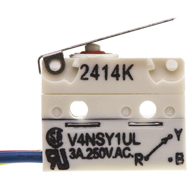 Saia-Burgess Short Lever Micro Switch, Pre-wired Terminal, 3 A @ 250 V ac, SPDT, IP67