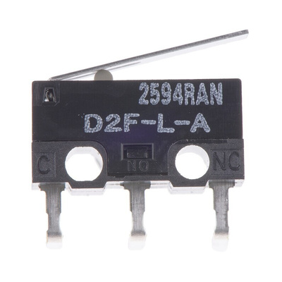 Omron Hinge Lever Micro Switch, Right Angle PCB Terminal, 3 A @ 125 V ac, SPDT, IP40