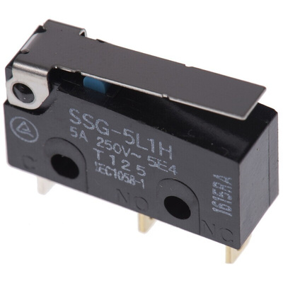 Omron Hinge Lever Subminiature Micro Switch, Solder Terminal, 5 A @ 125 V ac, SPDT, IP40