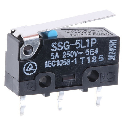 Omron Hinge Lever Subminiature Micro Switch, PCB Terminal, 5 A @ 125 V ac, SPDT, IP40