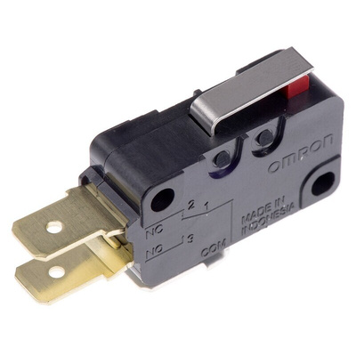 Omron Short Hinge Lever Micro Switch, Tab Terminal, 16 A @ 250 V ac, SPDT, IP40