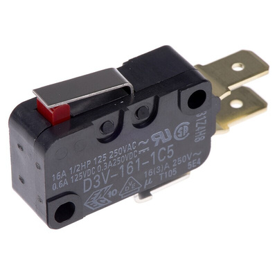Omron Short Hinge Lever Micro Switch, Tab Terminal, 16 A @ 250 V ac, SPDT, IP40