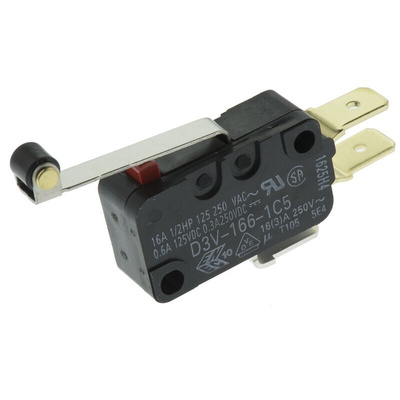 Omron Roller Lever Micro Switch, Tab Terminal, 16 A @ 250 V ac, SP-CO, IP40