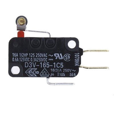 Omron Short Roller Lever Micro Switch, Tab Terminal, 16 A @ 250 V ac, SPDT, IP40