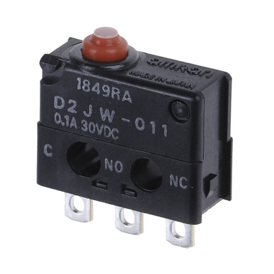Omron Pin Plunger Micro Switch, Solder Terminal, 100 mA @ 30 V dc, SPDT, IP67