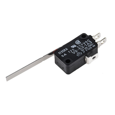 Omron Long Hinge Lever Micro Switch, Solder Terminal, 5 A @ 250 V ac, SPDT, IP40